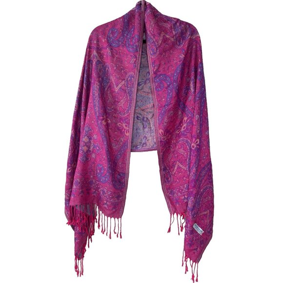 Pashmina Womens Vibrant Pink Paisley Scarf Wrap 70x26 Boho Chic Colorful Layer - Picture 1 of 6